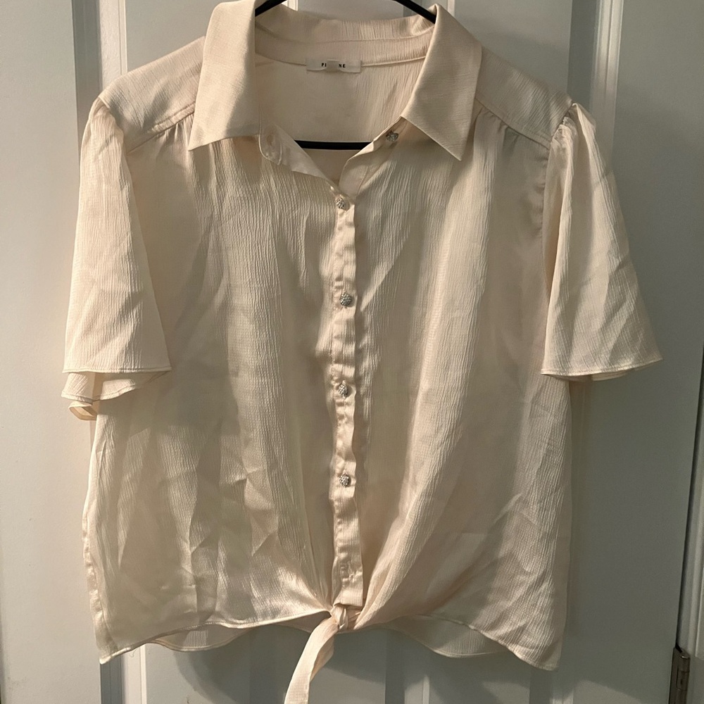 Cream Button-Up Chiffon Blouse